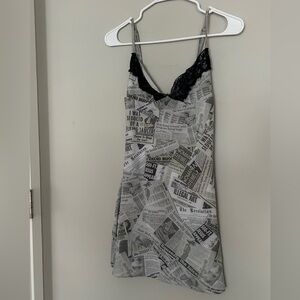 Omighty Gray Newspaper Print Mini Dress